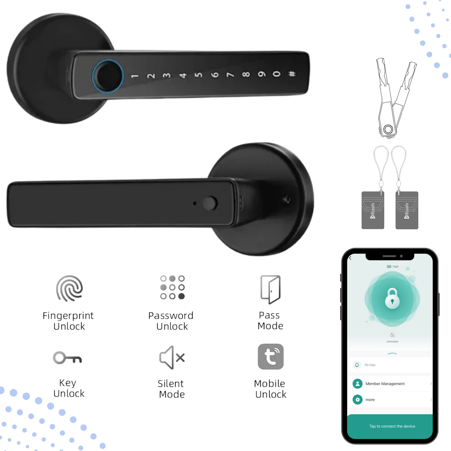 Blusafe Synthara Smart - Fingerprint Keyless Door Lock, Bluetooth + WiFi App Control, Anti - Peeping, Auto Lock, 3D Biometric Fingerprint