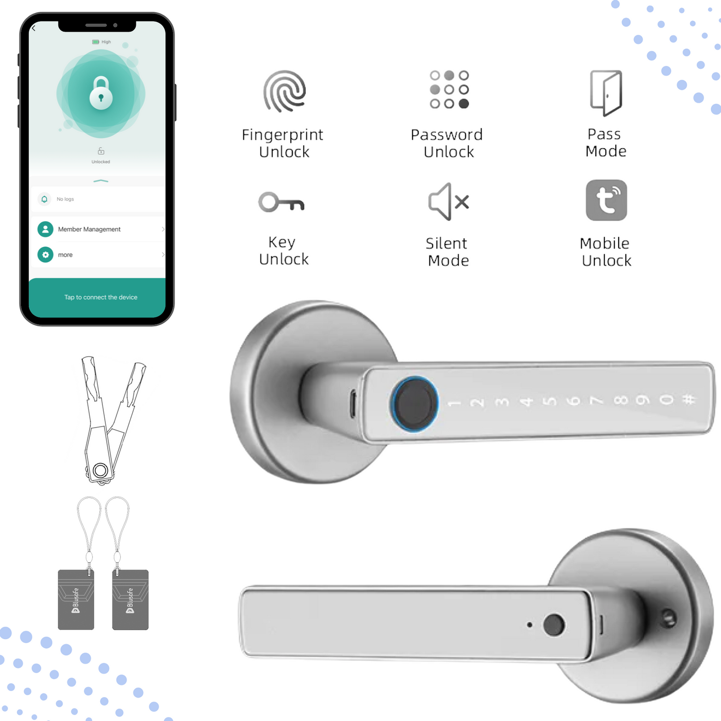 Blusafe Synthara Smart - Fingerprint Keyless Door Lock, Bluetooth + WiFi App Control, Anti - Peeping, Auto Lock, 3D Biometric Fingerprint