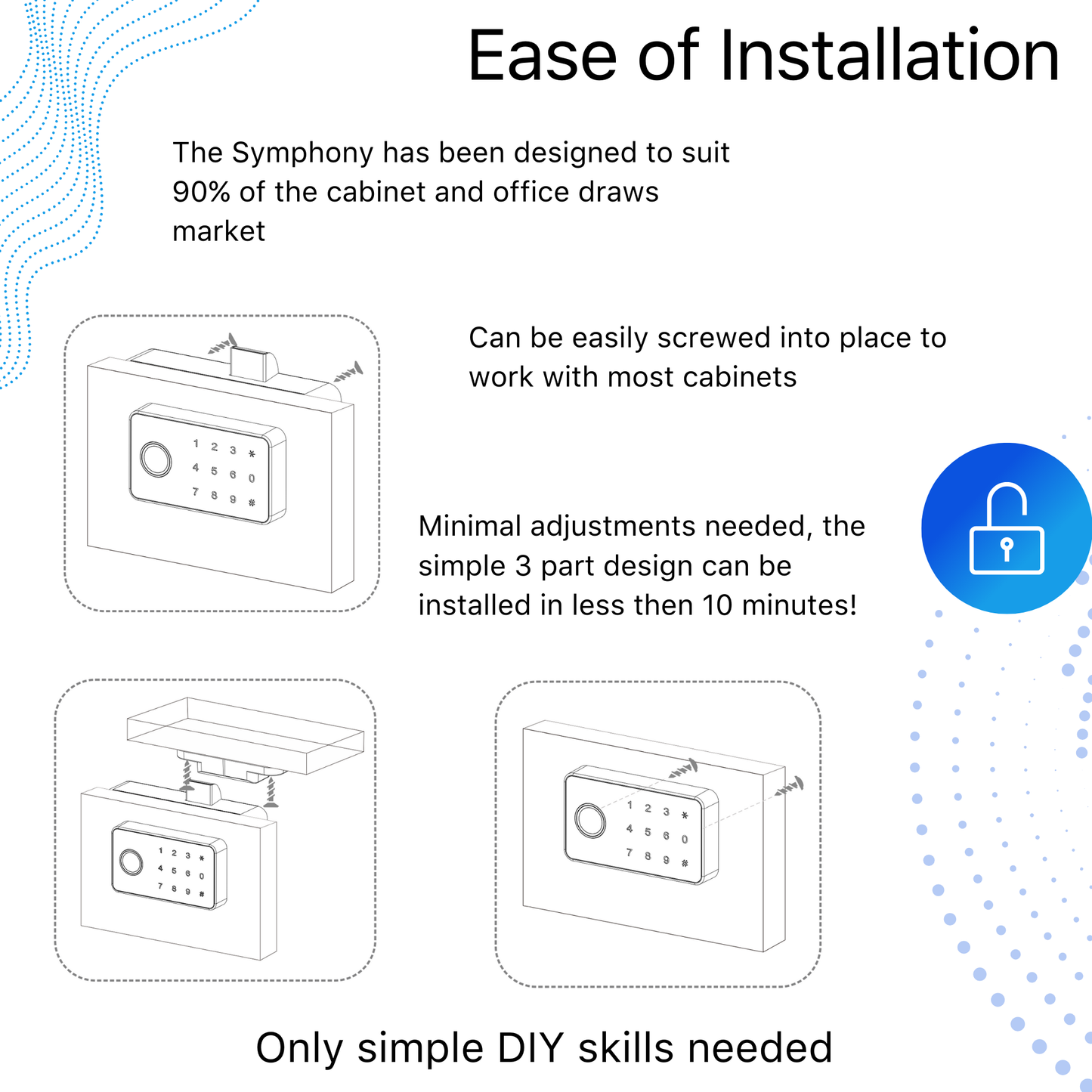 Blusafe Symphony ブラック - スマートキャビネットロック RFID カード NFC 隠しドレッサー引き出しロック - Bluetooth アプリ付き食器棚ドアロック 子供の安全用 キッチンパントリー家具 ブラック