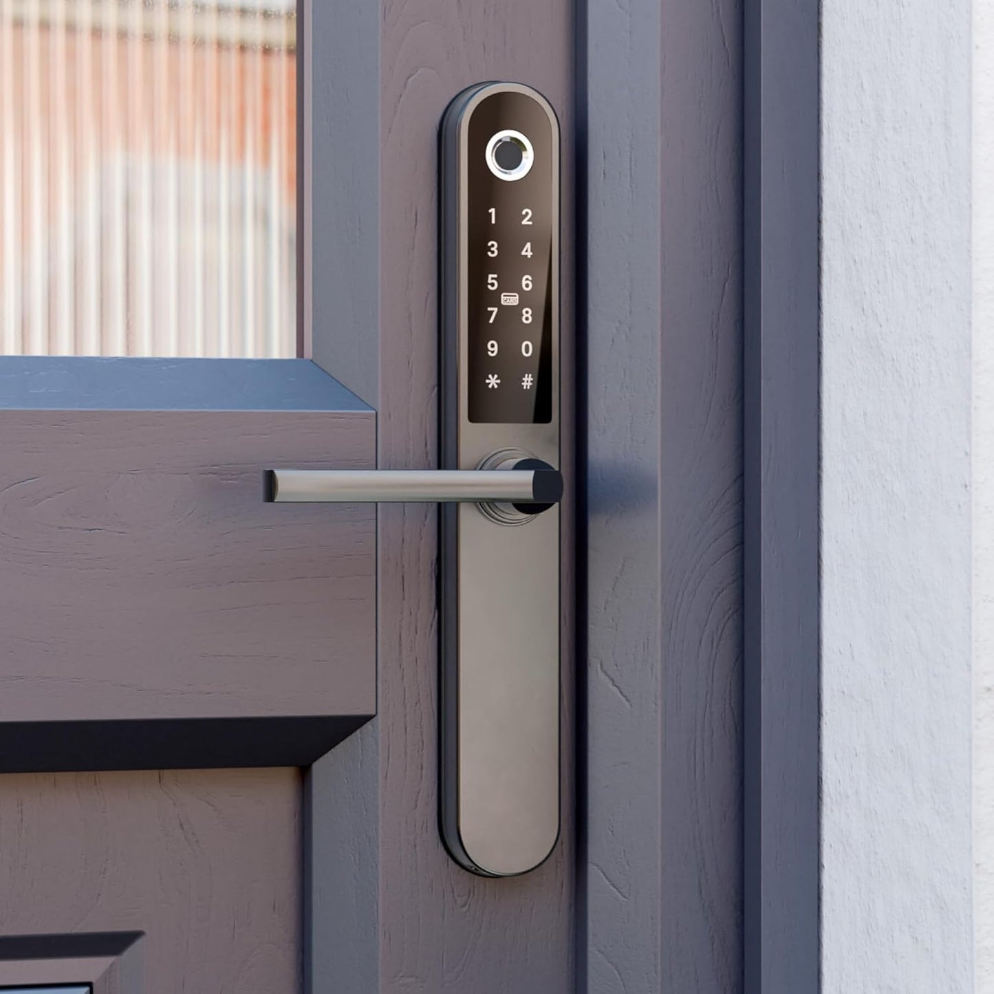 Blusafe Apollo ブラック - ホームセキュリティ、指紋認証、キーカード、キーパッド、アプリ制御、リモートロック/ロック解除用キーレスドアハンドル