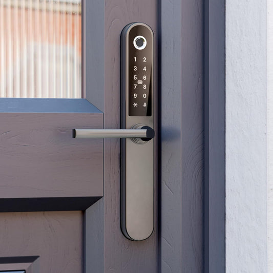 Blusafe Apollo ブラック - ホームセキュリティ、指紋認証、キーカード、キーパッド、アプリ制御、リモートロック/ロック解除用キーレスドアハンドル