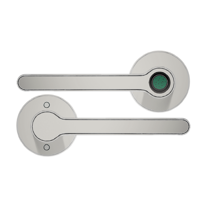 Blusafe ブリーズ ローズ サテン クローム - Blusafe 指紋認証内部ドアロック、生体認証スマートドアハンドル、指紋 50 個、バックアップキー 2 個、HMO/学生寮、寝室、ホームオフィスロック (ローズ、サテンクローム)