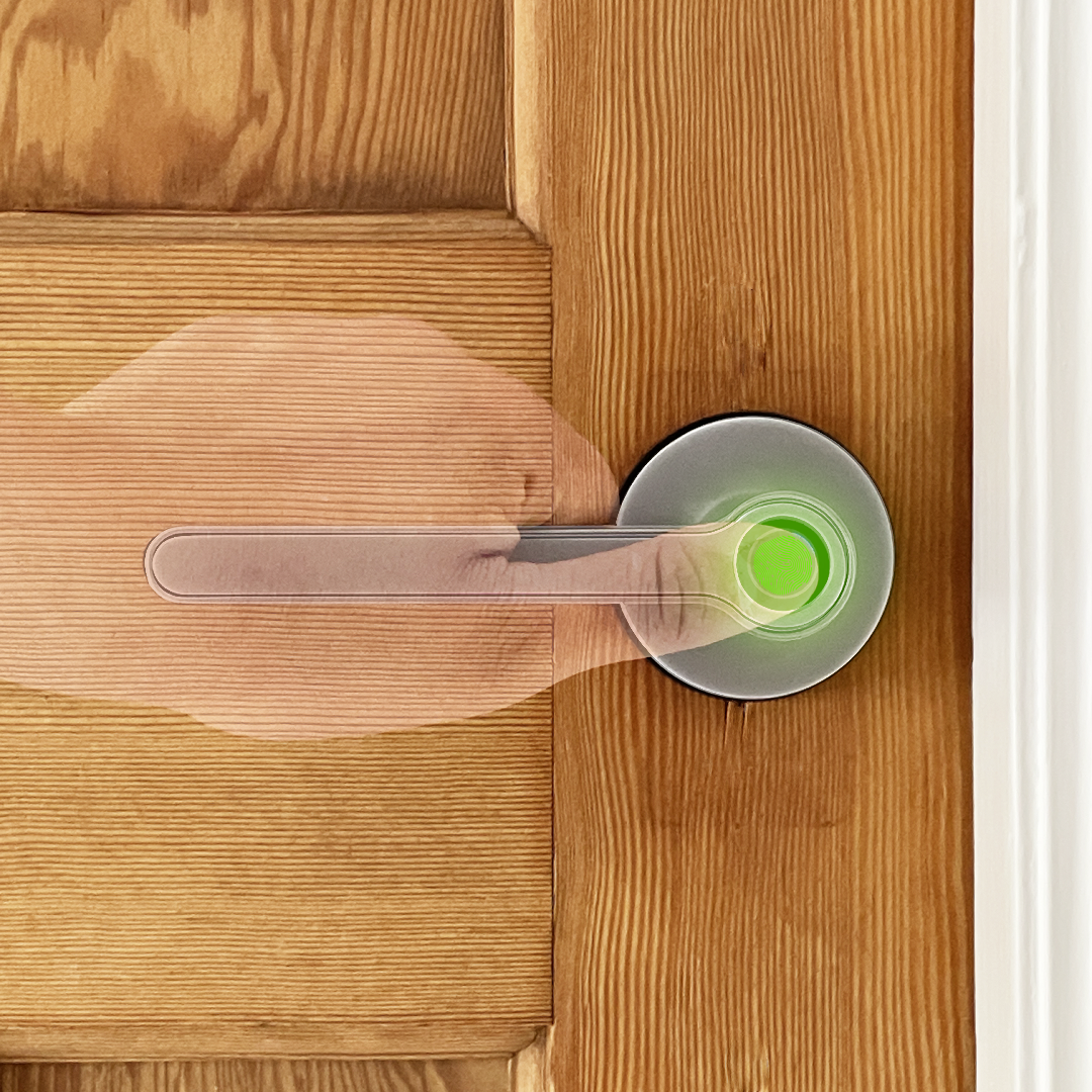 Blusafe ブリーズ ローズ サテン クローム - Blusafe 指紋認証内部ドアロック、生体認証スマートドアハンドル、指紋 50 個、バックアップキー 2 個、HMO/学生寮、寝室、ホームオフィスロック (ローズ、サテンクローム)