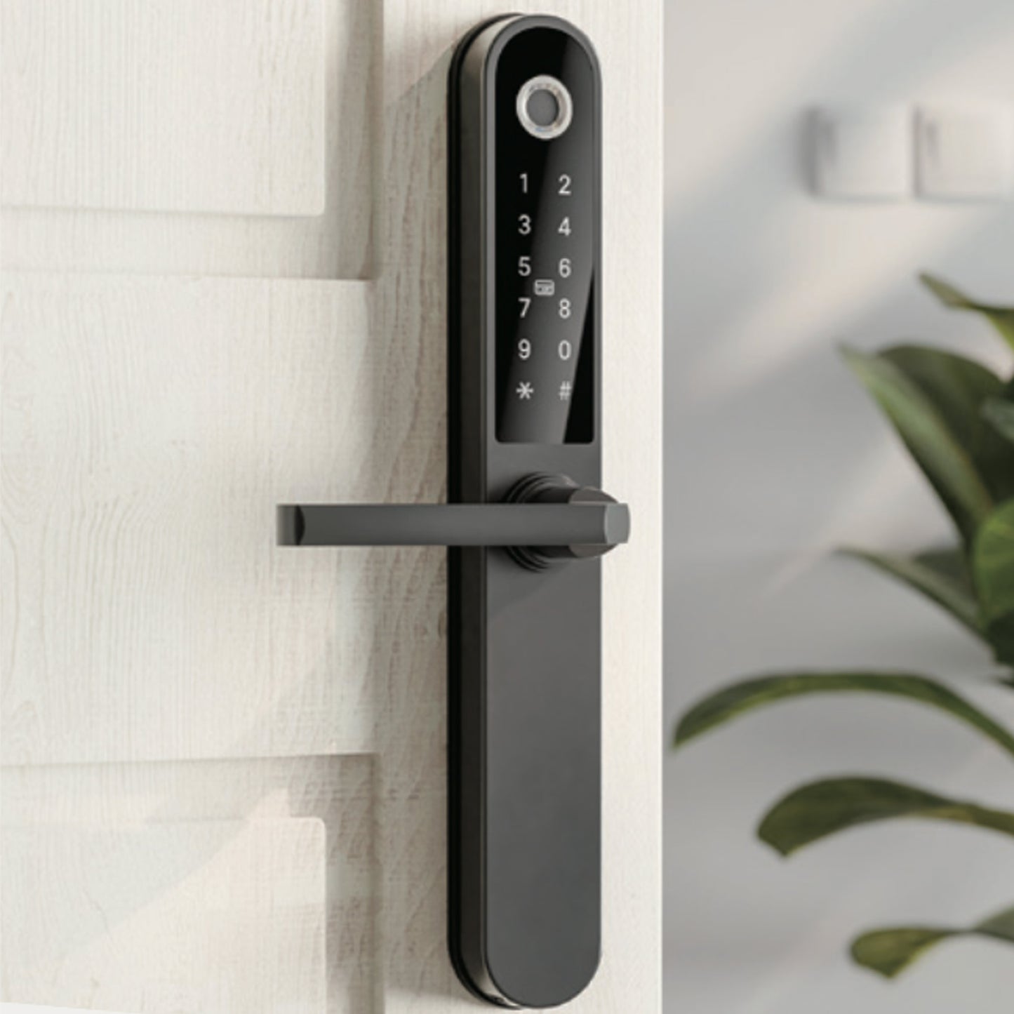 Blusafe Apollo Black Keyless Door Handle for Home Security, Finger Print, Key Card, Keypad, App Control, Remote Lock/Unlock
