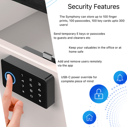 Blusafe Symphony Black - Älykäs kaappilukko RFID-kortti NFC piilotettu lipaston laatikon lukko - kaapin oven lukko Bluetooth-sovelluksella lasten turvallisuuteen keittiön ruokakomero huonekalut musta
