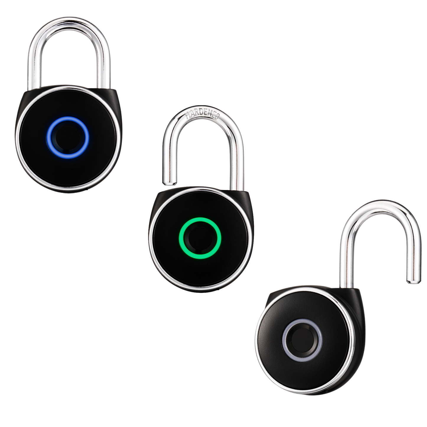 Blusafe Mirage Padlocks Black Short Shackle - Blusafe Fingerprint Padlock, Smart Fingerprint Padlock, Anti-Theft, IP66, 20 Fingerprints, Black/Chrome, Long/Short Shackle, Gyms, Gardens, Schools, Bikes, Gates (Short, Black)