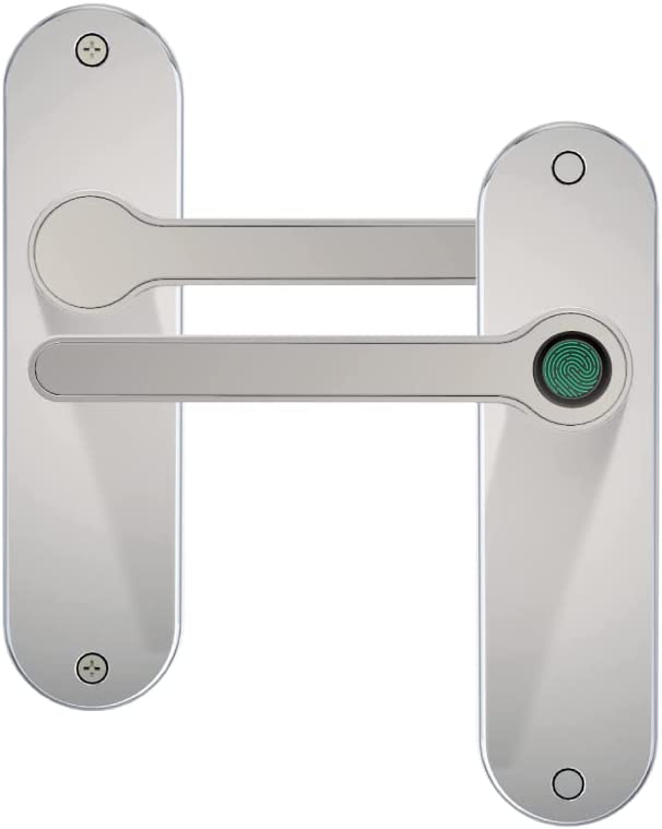 Blusafe Breeze Backplate Chrome - Cerradura de puerta interna con huella digital Blusafe, manija de puerta inteligente biométrica, 50 huellas dactilares, 2 llaves de respaldo, dormitorios, cerraduras de oficina en casa (largas, cromadas)