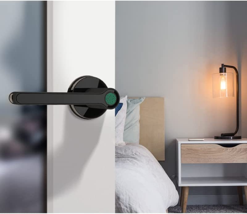 Blusafe Breeze Rose Black - Blusafe Fingerprint Internal Door Lock, Biometric Smart Door Handle, 50 Fingerprints, 2 Backup Keys, HMO/Student Houses, Bedrooms, Home Office Locks (Rose, Black)