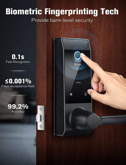 Contour Black - Smart Lock Doorbell -sormenjälki-WiFi kahvalla, sovelluksen ohjaus, kurkistuksen esto, automaattinen lukitus, IP65, säänkestävä, 3D-biometrinen etuoven mustalle