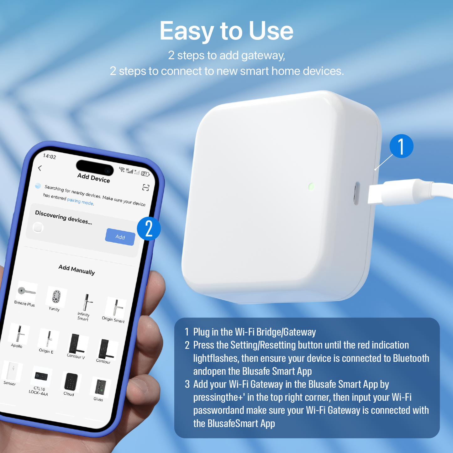 Blusafe Wi-fi Köprüsü - TTLock Bluetooth Köprüsü WiFi Parmak İzi Şifresi Akıllı Elektronik Dış Kapı Kilidi Ev Köprüsü Ttlock Uygulama Kontrol Merkezi