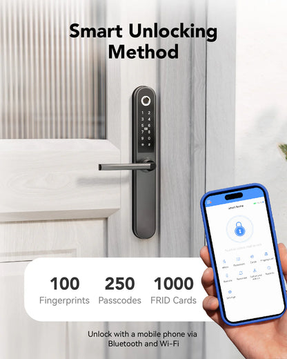 Blusafe Apollo Black - дверна ручка без ключа для домашньої безпеки, відбиток пальця, ключ-карта, клавіатура, керування додатком, дистанційне блокування/розблокування