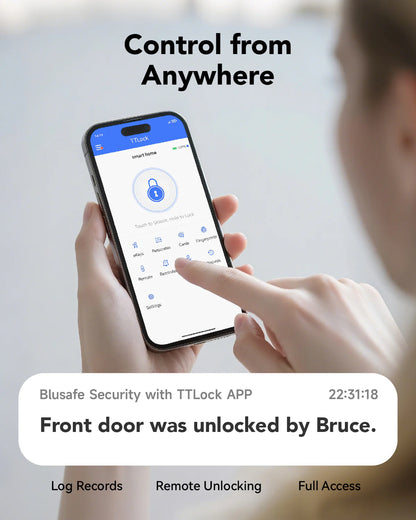 Blusafe Apollo Black - дверна ручка без ключа для домашньої безпеки, відбиток пальця, ключ-карта, клавіатура, керування додатком, дистанційне блокування/розблокування