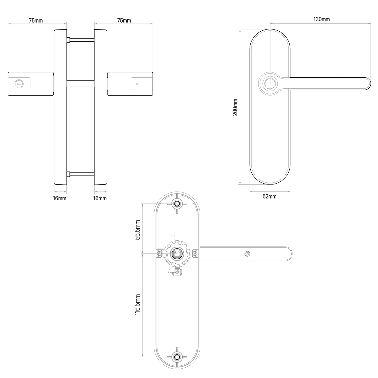 Blusafe Breeze Backplate Satin Chrome - Blusafe Fingerprint Internal Door Lock, Biometric Smart Door Handle, 50 Fingerprints, 2 Backup Keys, HMO/Student Houses, Bedrooms, Home Office Locks (Long, Satin Chrome)