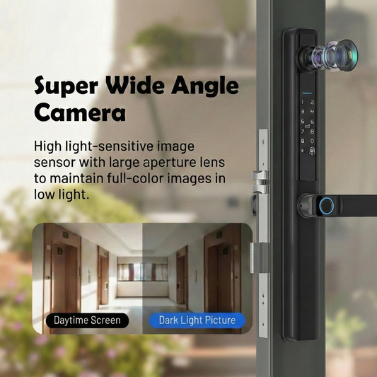 Blusafe Fortis V – Tuya WiFi Camera Smart Handle with Fingerprint, RFID, Keypad & Mechanical Key