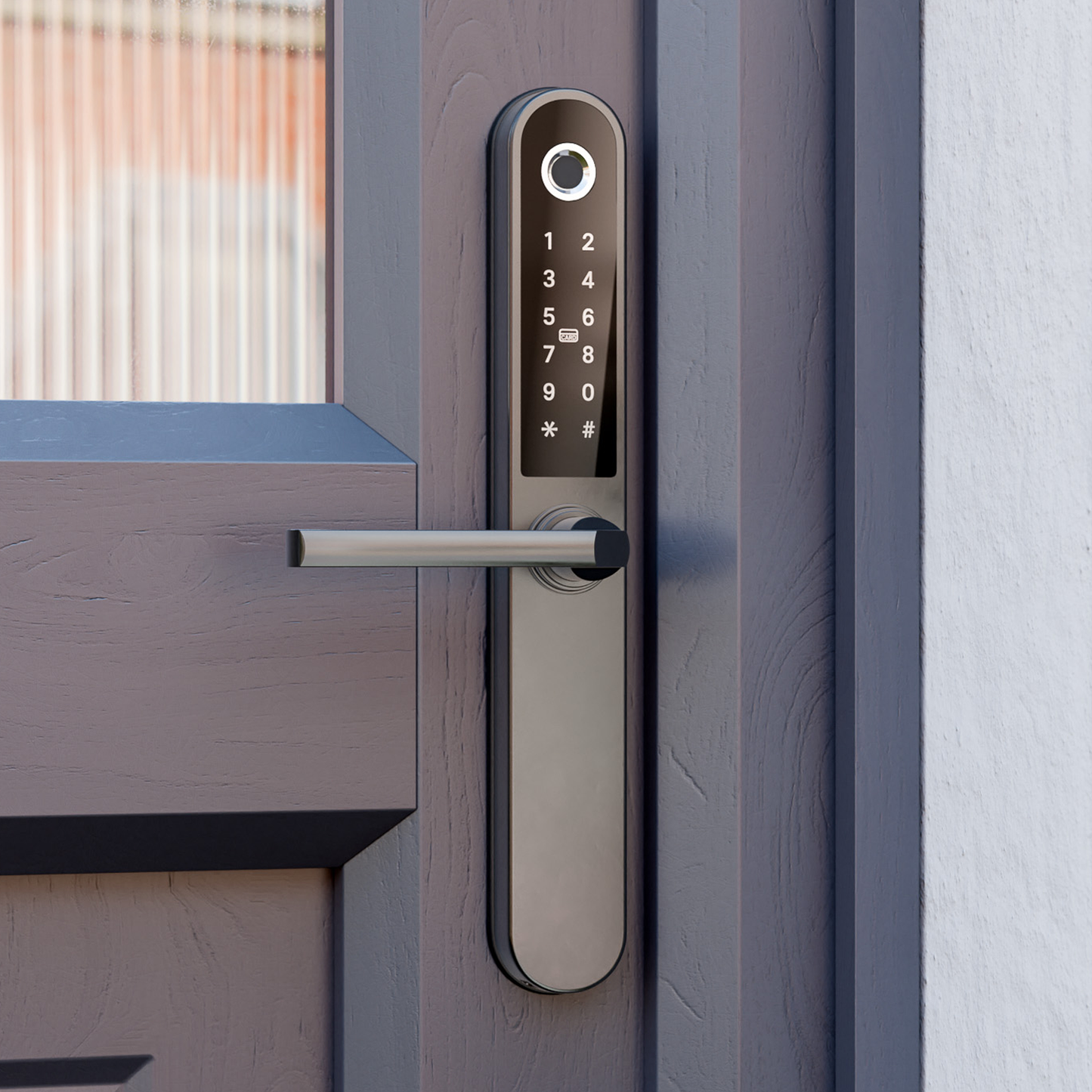 Blusafe Apollo Black - Mâner ușă fără cheie pentru securitatea casei, amprentă digitală, card cheie, tastatură, control aplicație, blocare/deblocare de la distanță