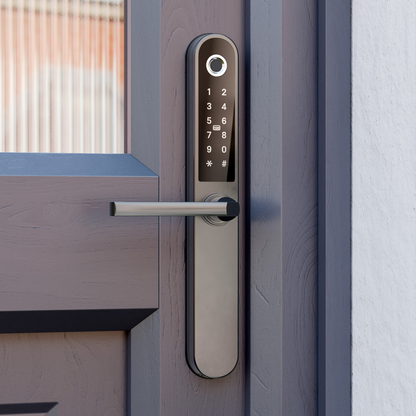 Blusafe Apollo Black - Mâner ușă fără cheie pentru securitatea casei, amprentă digitală, card cheie, tastatură, control aplicație, blocare/deblocare de la distanță