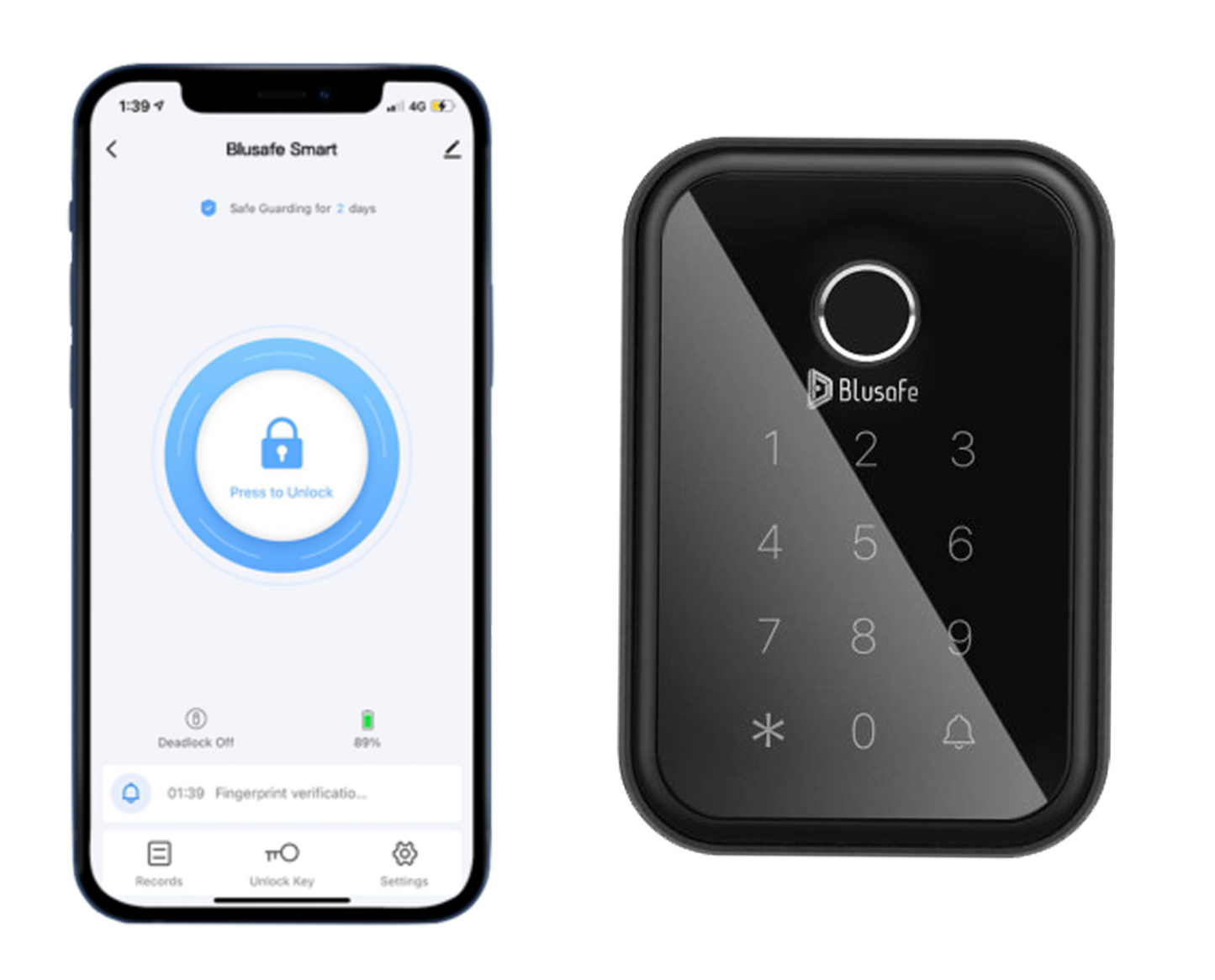 Blusafe Cloud Black - Keyless Finger Print Smart Door Lock, Touch Keypad, Pin Code Access Lock, Internal Thumbturn Operation