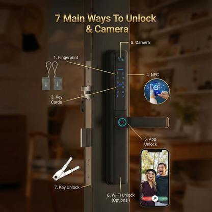 Blusafe Fortis V – Tuya WiFi Camera Smart Handle with Fingerprint, RFID, Keypad & Mechanical Key