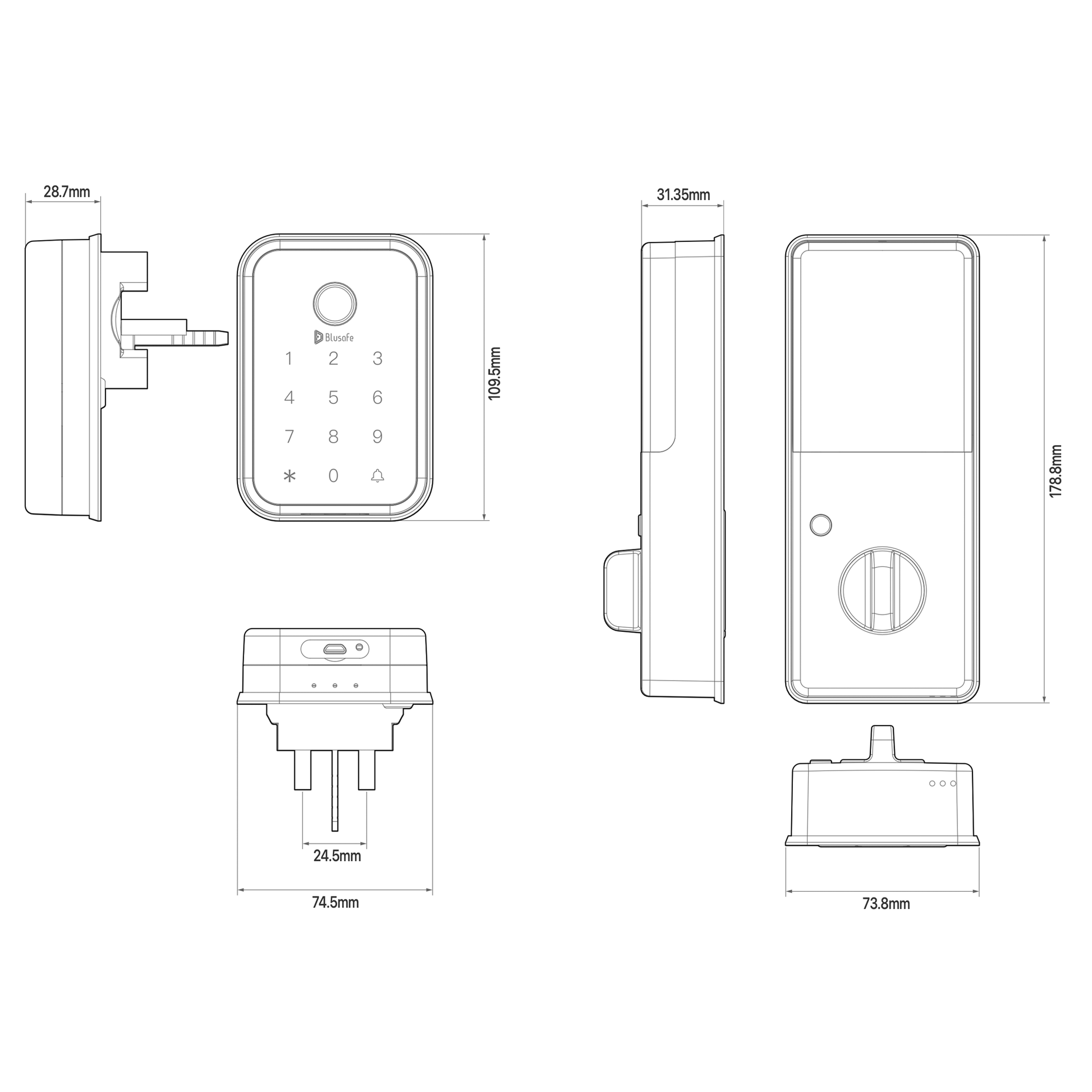 Blusafe Cloud Black - Keyless Finger Print Smart Door Lock, Touch Keypad, Pin Code Access Lock, Internal Thumbturn Operation