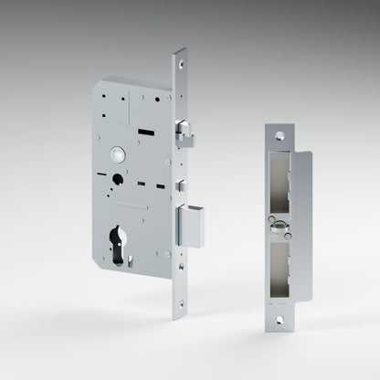 Blusafe timber auto-lock kit and matching keep, with stronger studio contrast