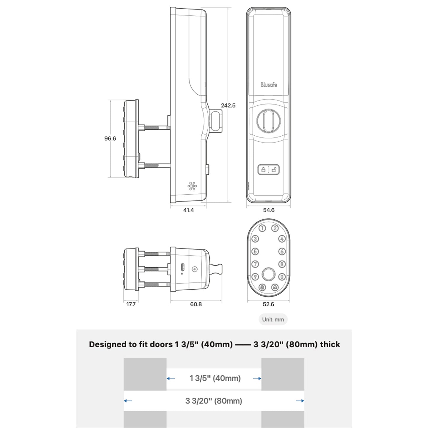 Yunity Brushed Nickel Smart Escutcheon Smart Door Lock To Suit Pull Bars, Auto Locks, Slam Shut Multi Points