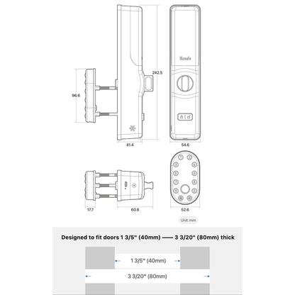 Yunity Brushed Nickel Smart Escutcheon Smart Door Lock To Suit Pull Bars, Auto Locks, Slam Shut Multi Points