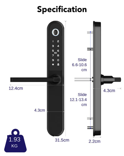Blusafe Apollo Black - дверна ручка без ключа для домашньої безпеки, відбиток пальця, ключ-карта, клавіатура, керування додатком, дистанційне блокування/розблокування