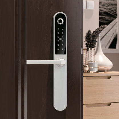 Blusafe Apollo Silver Keyless Door Handle for Home Security, Finger Print, Key Card, Keypad, App Control, Remote Lock/Unlock